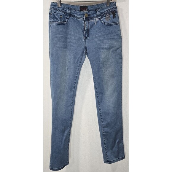 Meifanzi Denim - Meifanzi Designer Y2K Light Wash Skinny Japanese Jeans Blue Sequins Size 29